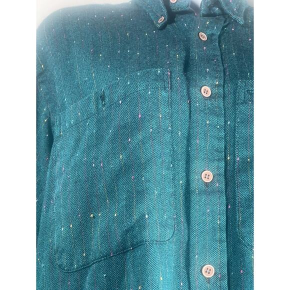 Vintage Horseradish Size Medium Button Down Shirt Teal Multicolor 90s - Picture 2 of 6